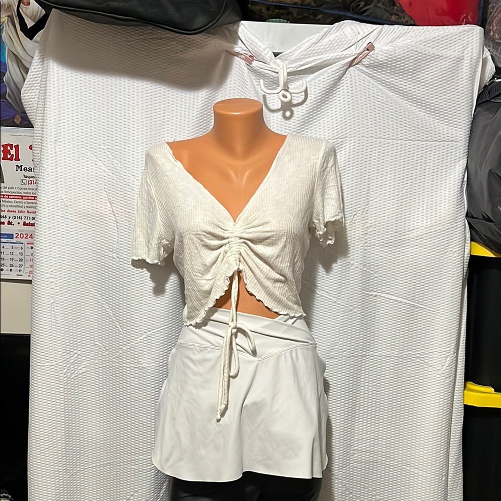 Cream Skater Mini Skirt for Casual Resort Wear